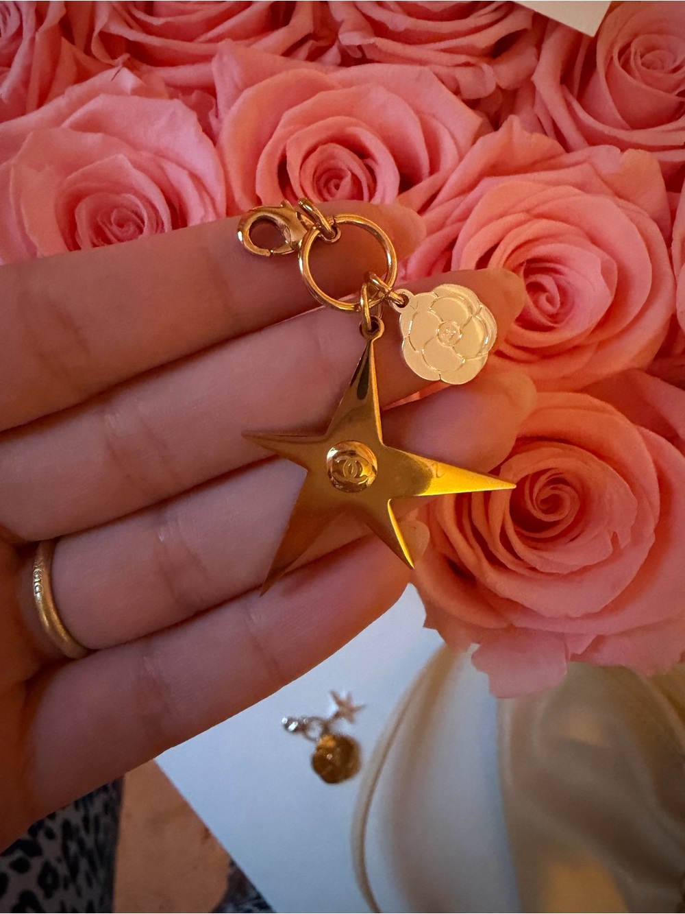 Gold Star and Camila Flower Charm Keychain